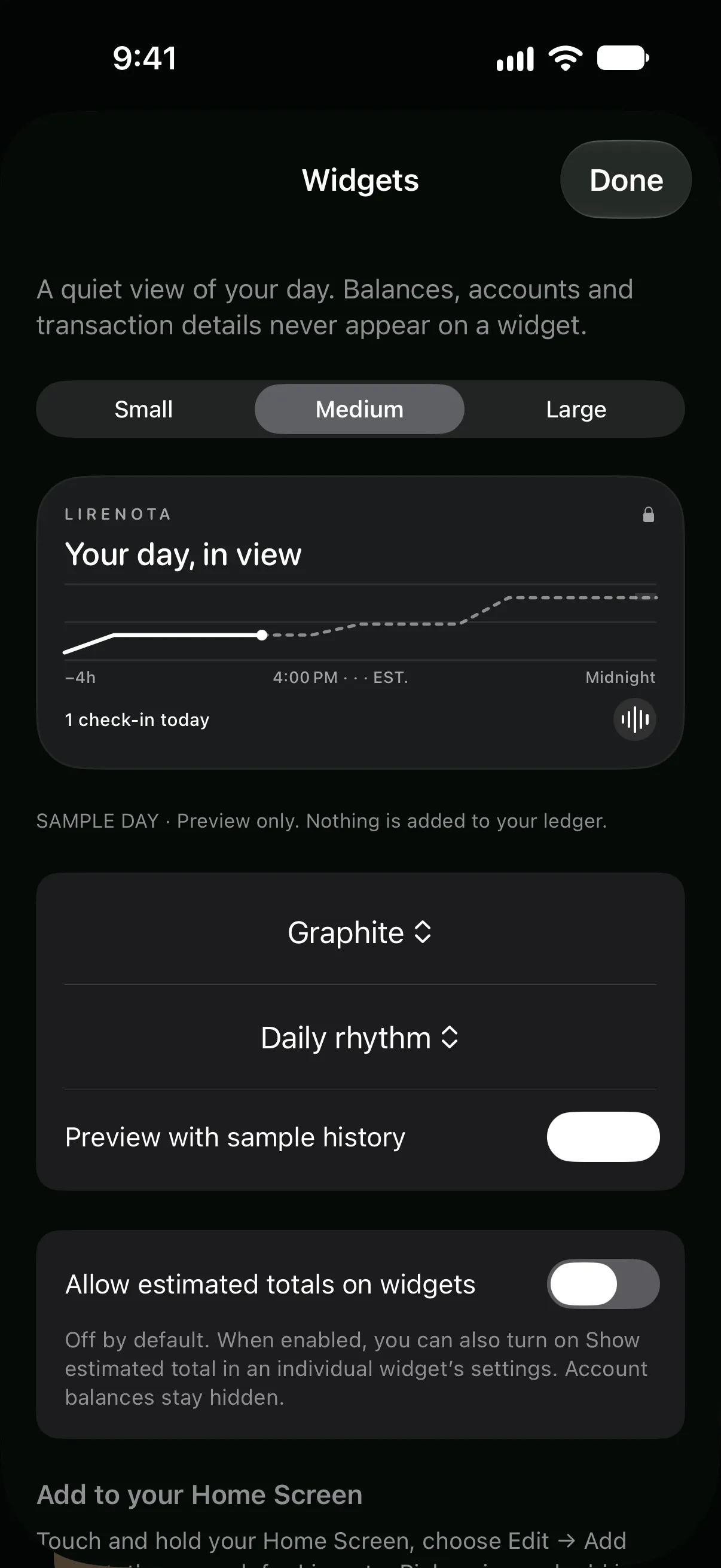 Lirenota Home Screen widgets